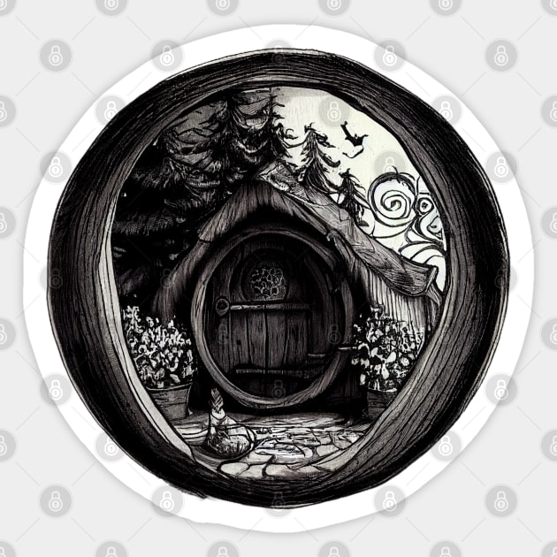 Round Door - Black and White - Fantasy Sticker by Fenay-Designs